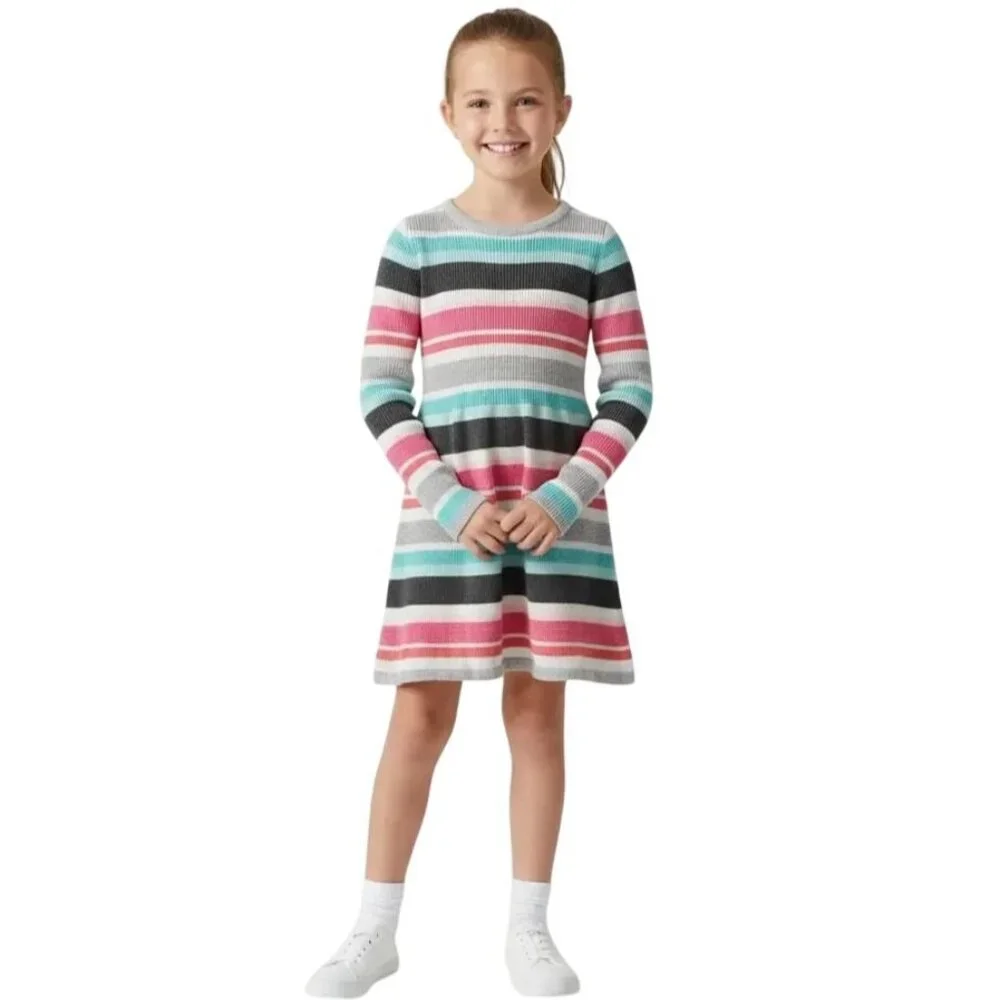 Gymboree Little Girls Long Sleeve Multicolor Striped Knit Sweater‎ Dress Size 7